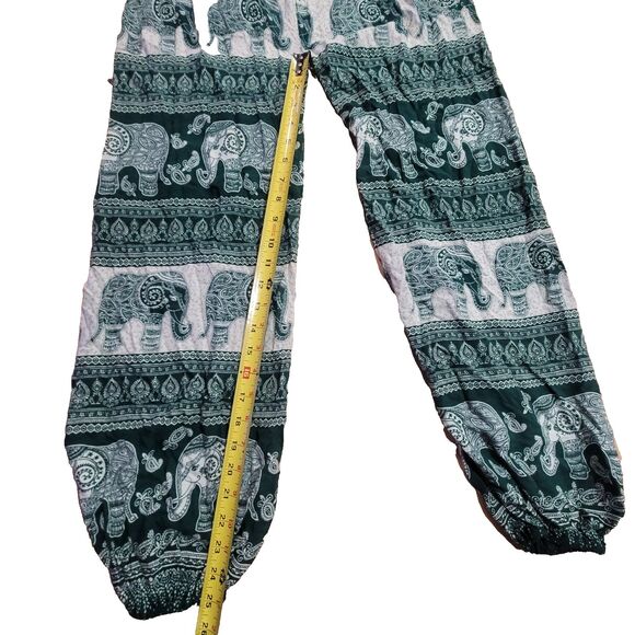 CLEARANCE Harem Pants Green White Boho Hippie Elephant Small Gathered Ankle - Picture 4 of 9